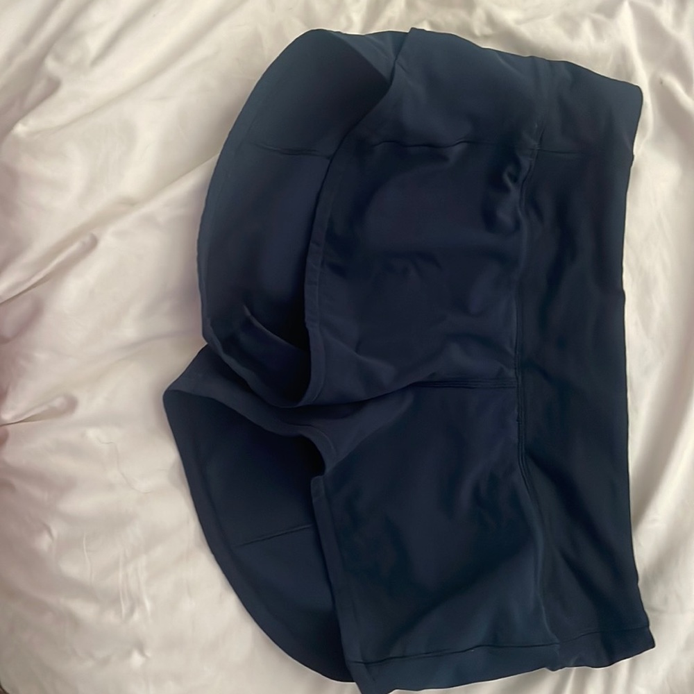 Lululemon Navy Blue speed up shorts.